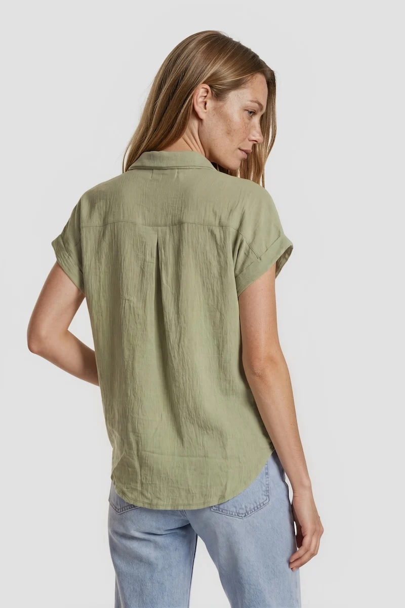 Short Sleeve Button Down Shirt - Green - Image 2