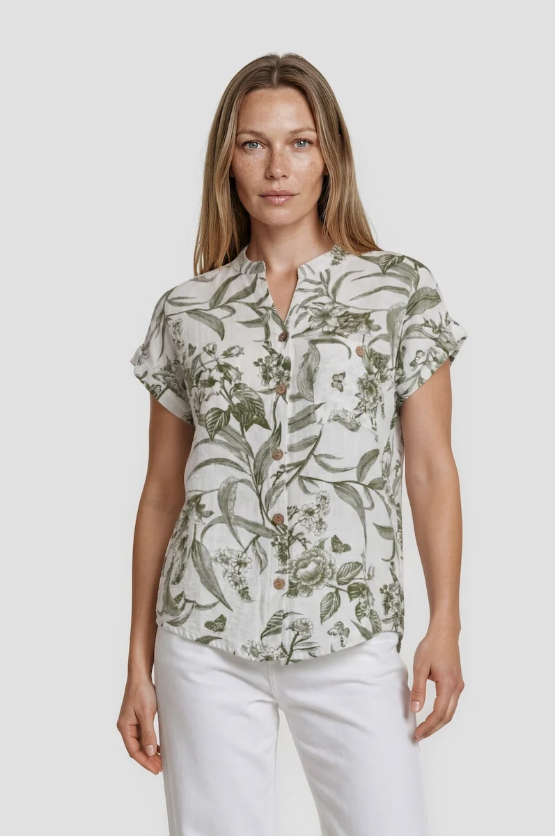 Short Sleeve Printed Shirt - Green