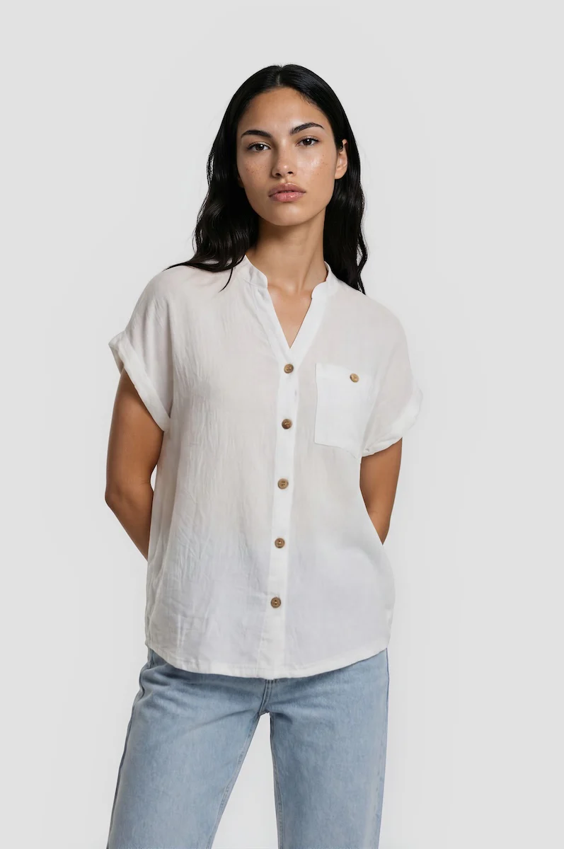 Short Sleeve Button Up Shirt - White