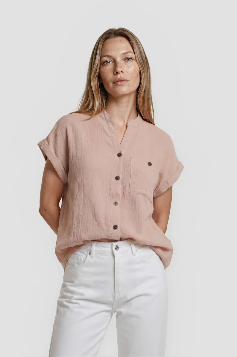 Short Sleeve Button Up Shirt - Beige