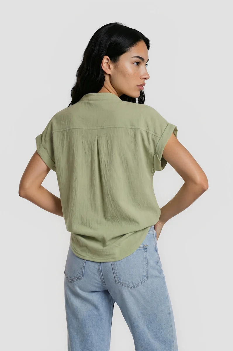 Short Sleeve Button Up Shirt - Olive - Image 2