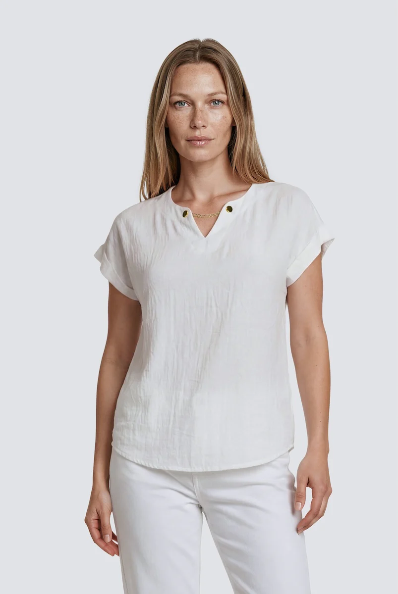 Short Sleeve Chain Neck Top - White