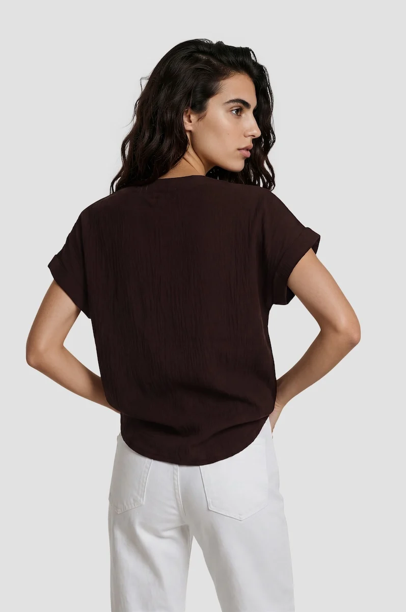 Short Sleeve Chain Neck Top - Brown - Image 2