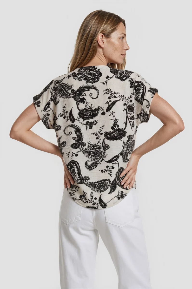 Short Sleeve Chain Neck Top - Cream - Image 2