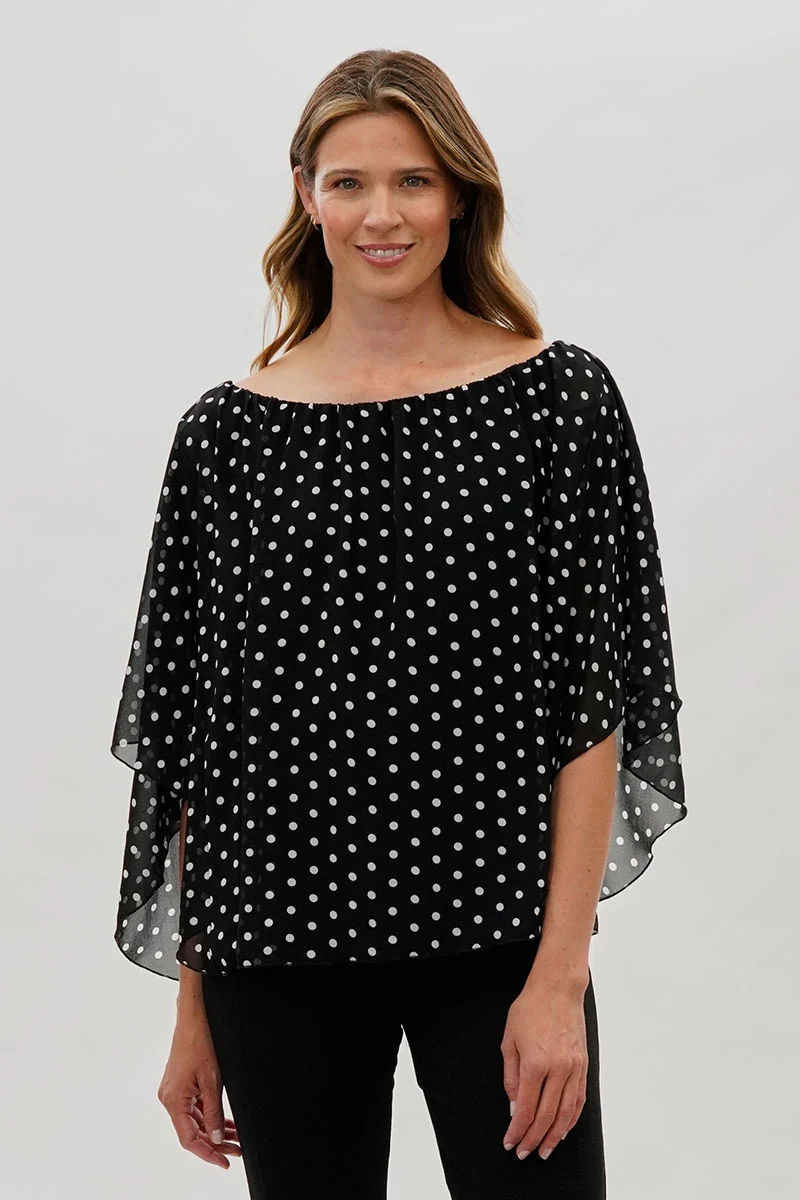Polka Dot Chiffon Blouse - Black