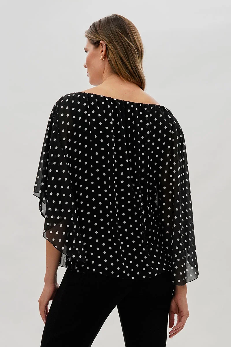 Polka Dot Chiffon Blouse - Black - Image 3