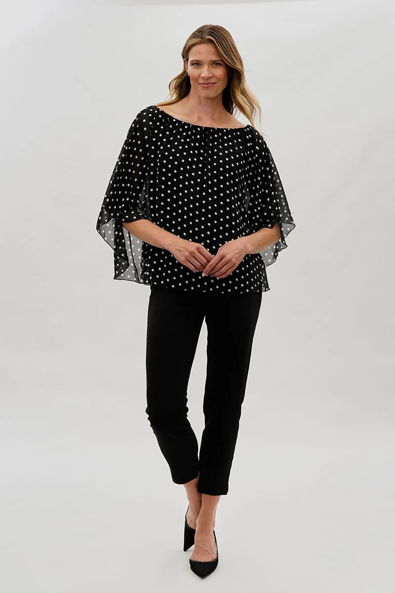 Polka Dot Chiffon Blouse - Black - Image 5