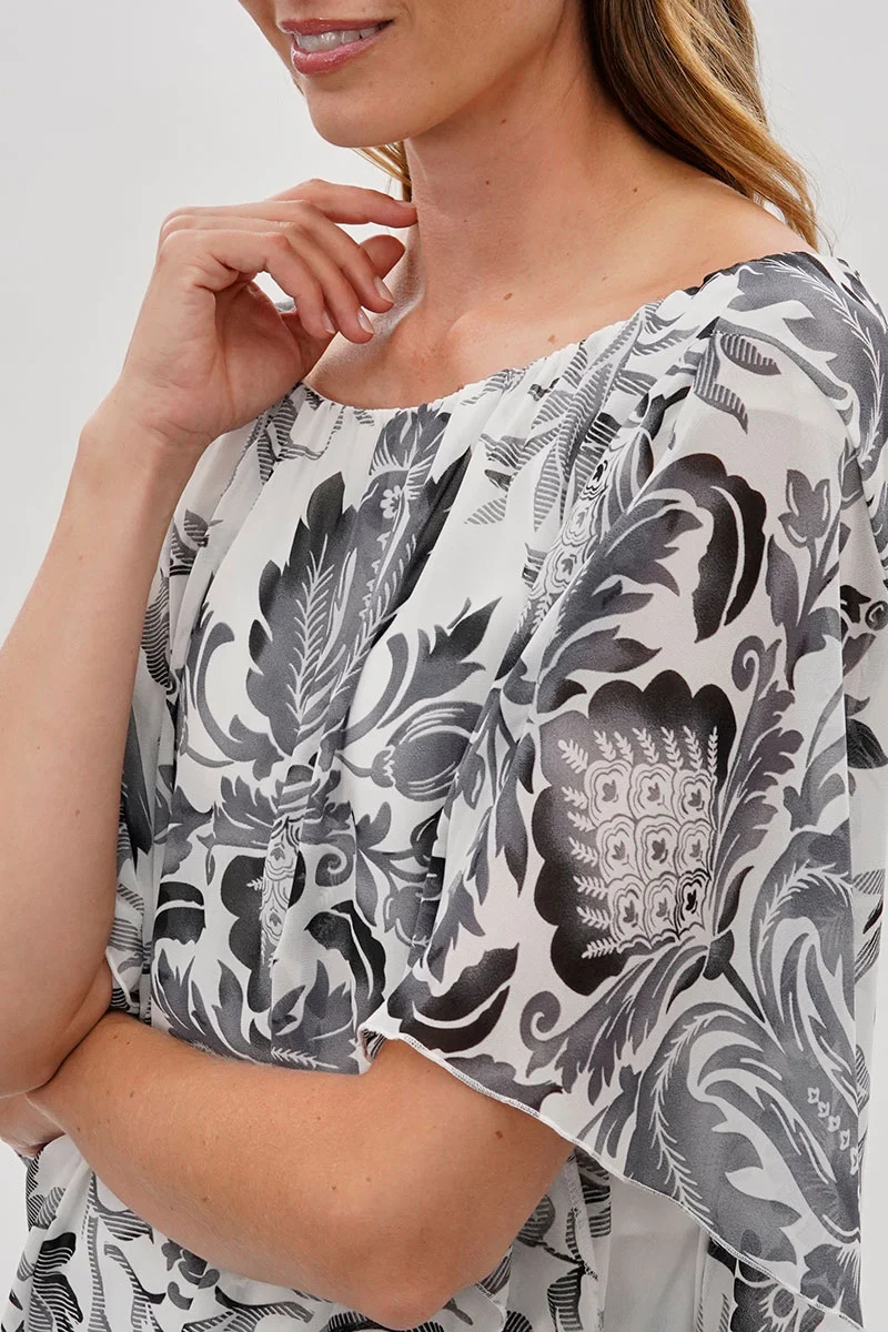 Baroque Print Chiffon Blouse - White - Image 4