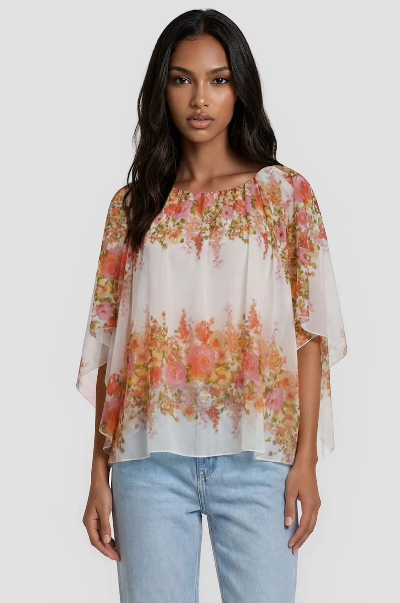 Floral Cape Blouse - Multi
