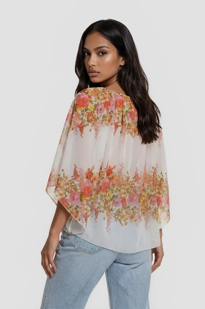 Floral Cape Blouse - Multi - Image 2