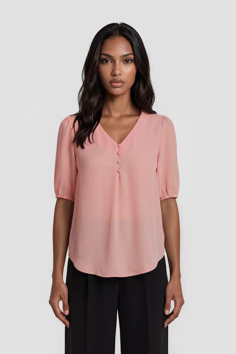 Short Sleeve Top With Buttons - Pink