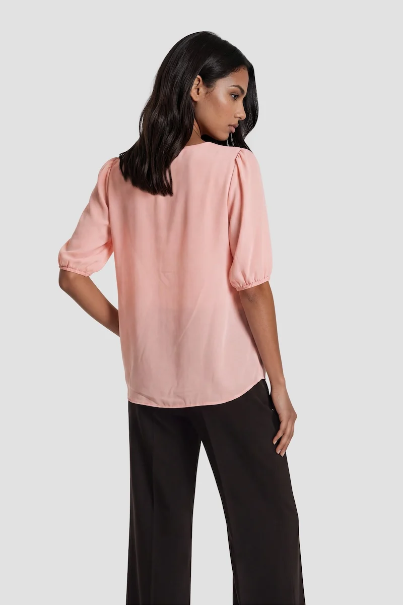 Short Sleeve Top With Buttons - Pink - Image 2