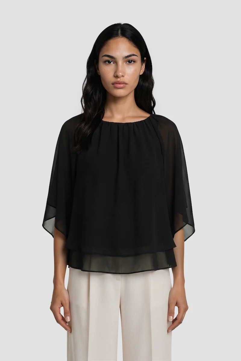 Flutter Sleeve Boat Neck Top - Black