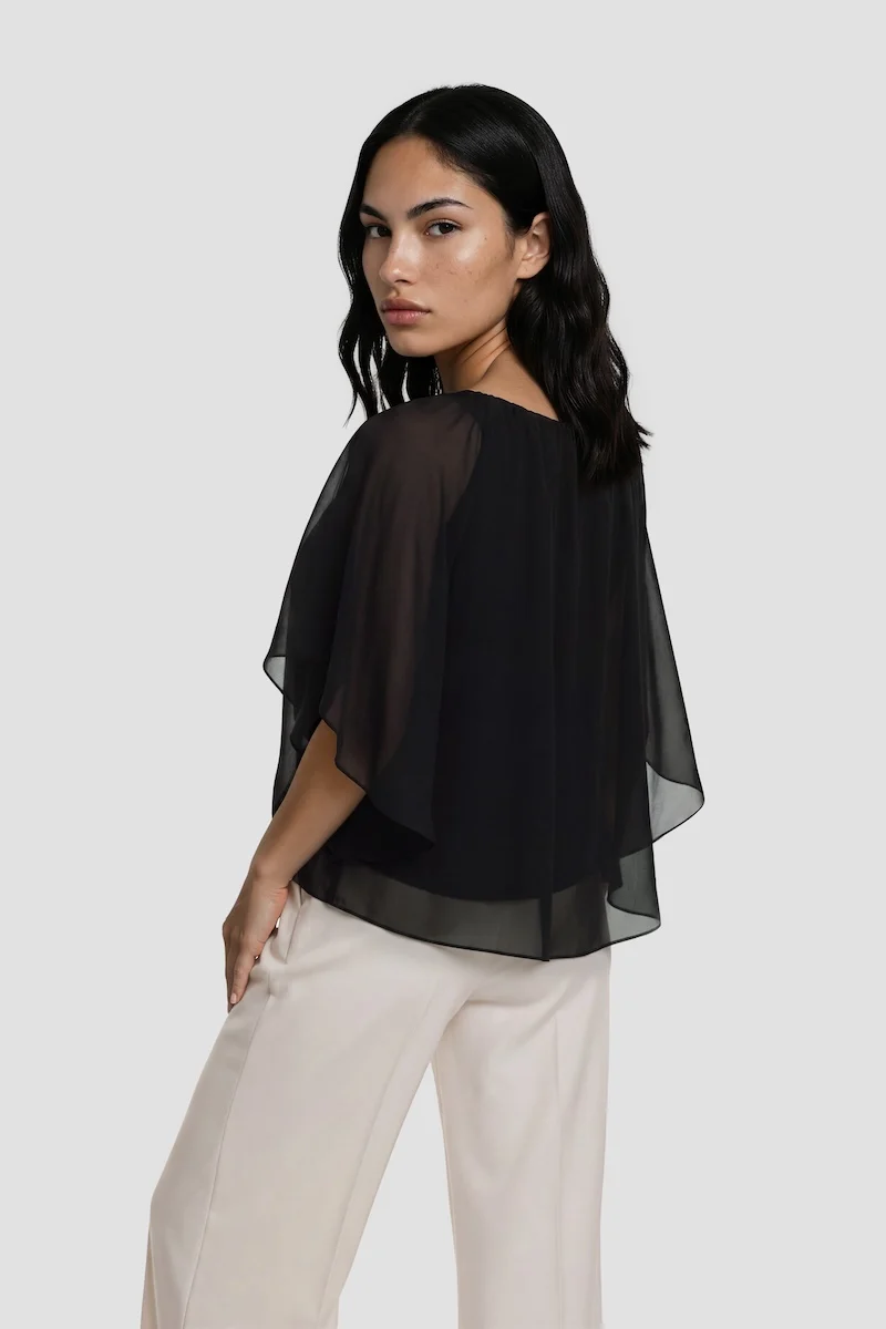 Flutter Sleeve Boat Neck Top - Black - Image 2