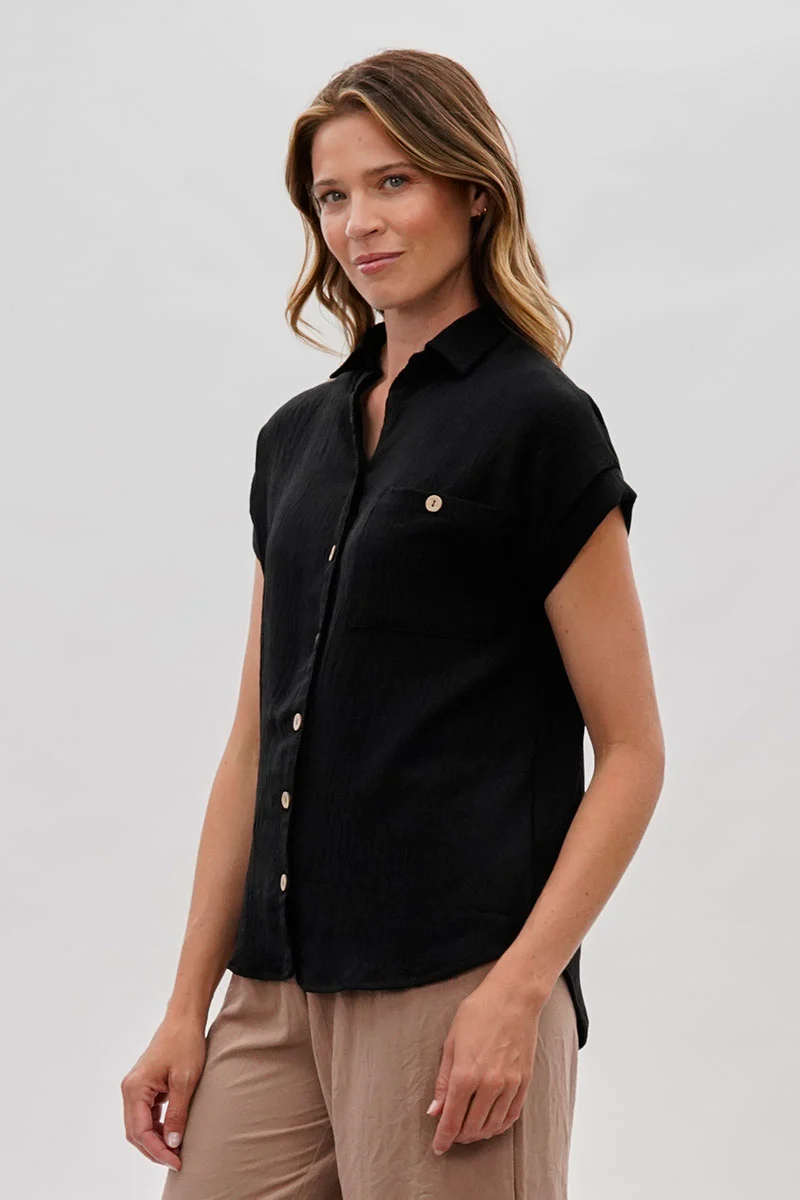 intage Short Sleeve Button Down Shirt - Black - Image 2