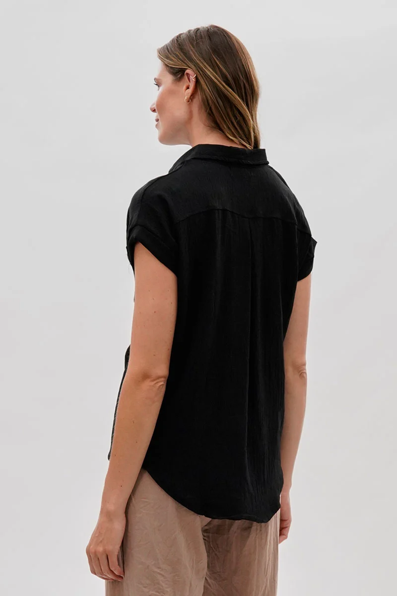 intage Short Sleeve Button Down Shirt - Black - Image 3