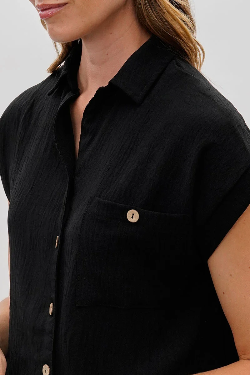 intage Short Sleeve Button Down Shirt - Black - Image 4