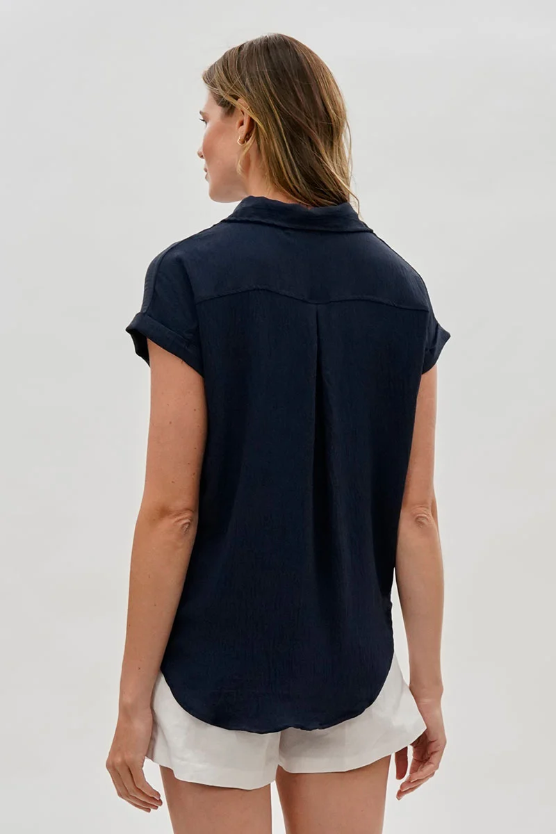 intage Short Sleeve Button Down Shirt - Navy - Image 3