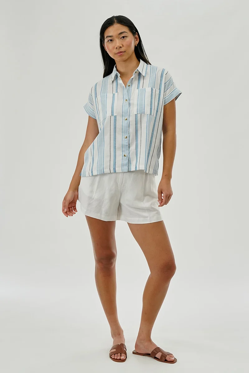 Striped Short Sleeve Shirt - Blue - Image 5
