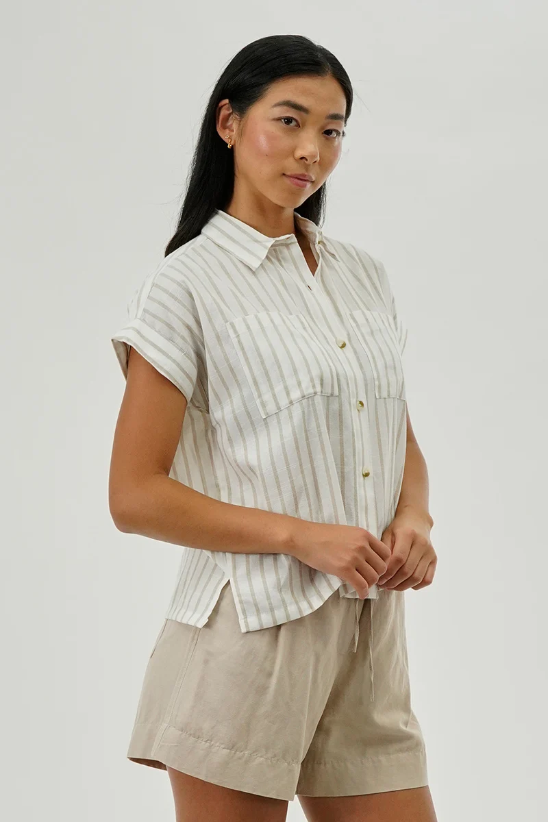 Striped Short Sleeve Shirt - Beige - Image 2