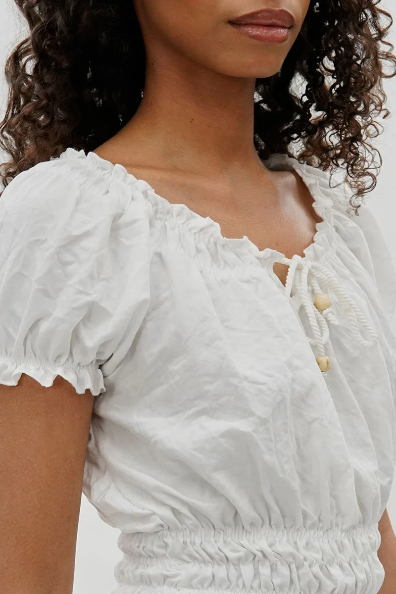 Cinched Short Sleeve Blouse - White - Image 4