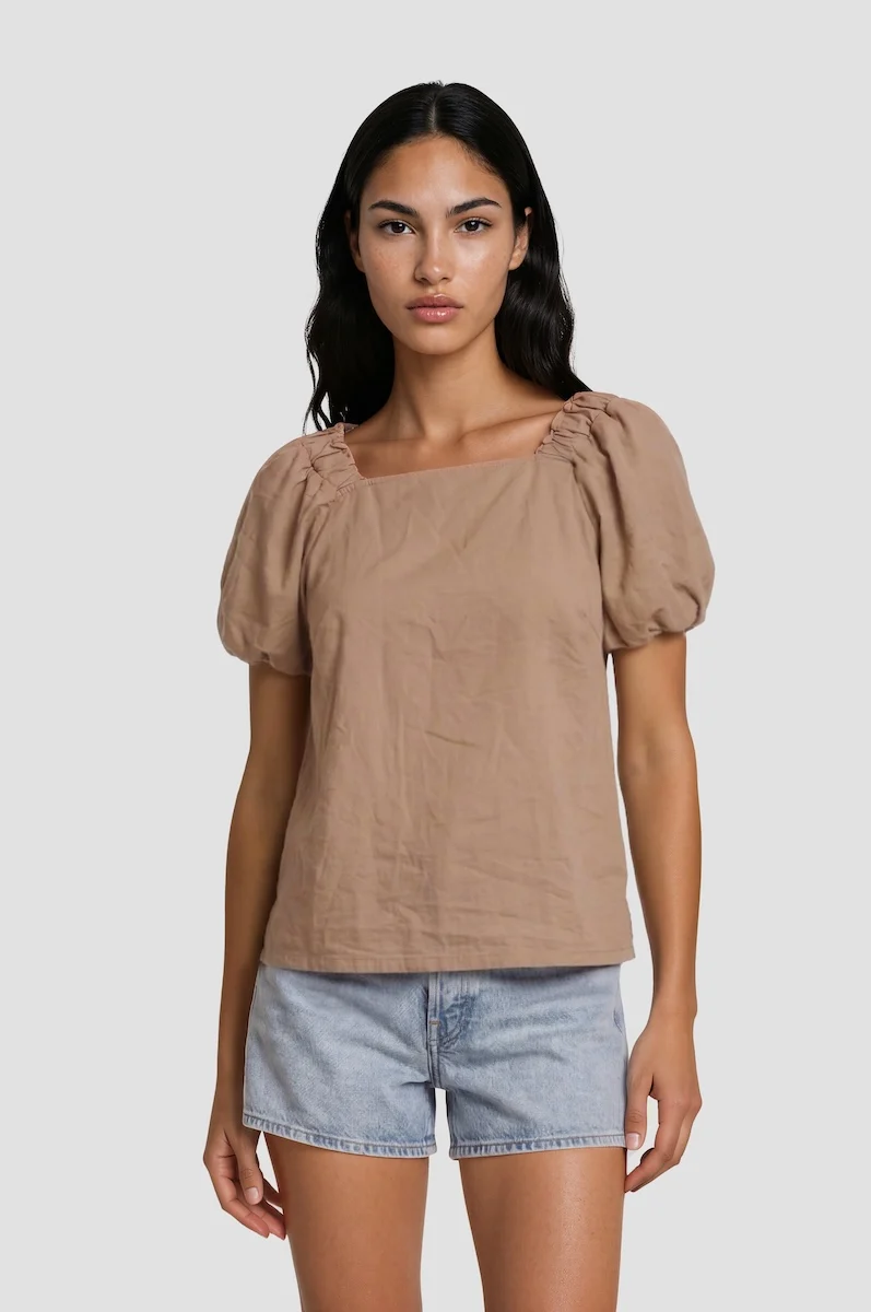 Square Neck Bell Sleeve Top - Taupe