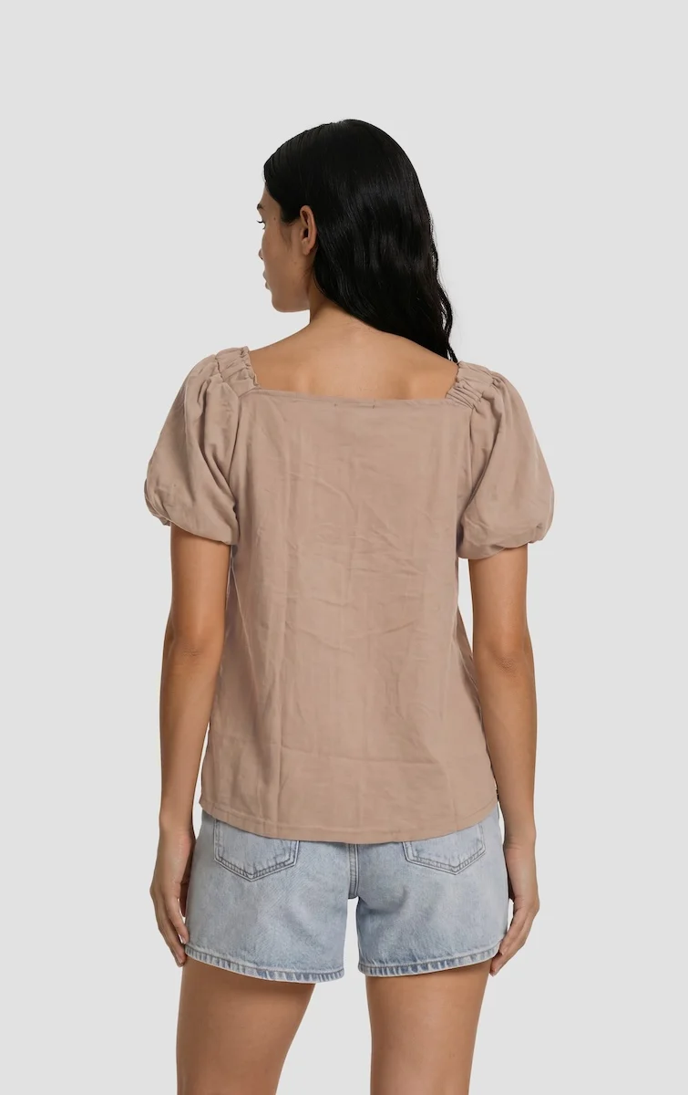 Square Neck Bell Sleeve Top - Taupe - Image 2