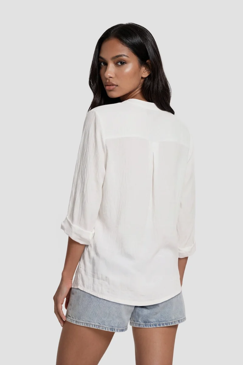 Long Sleeve Button Down Shirt - White - Image 2