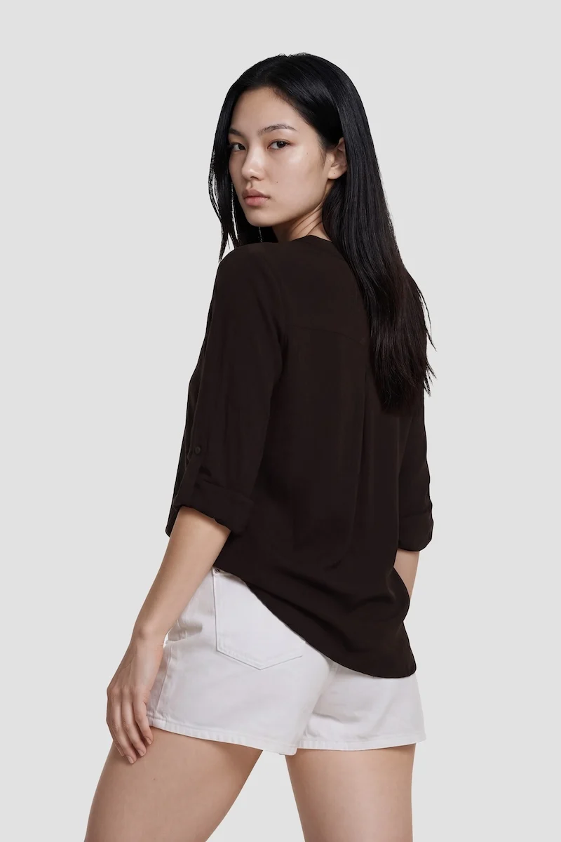 Long Sleeve Button Down Shirt - Brown - Image 2