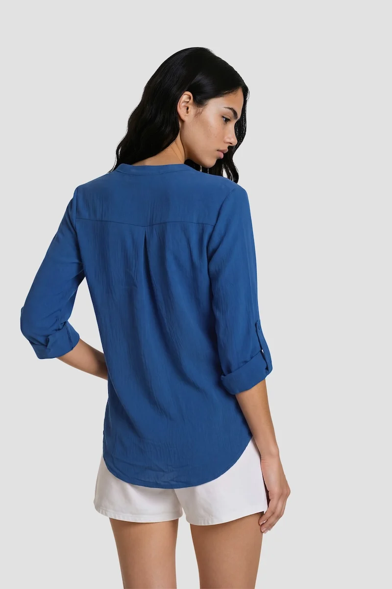 Long Sleeve Button Down Shirt - Blue - Image 2
