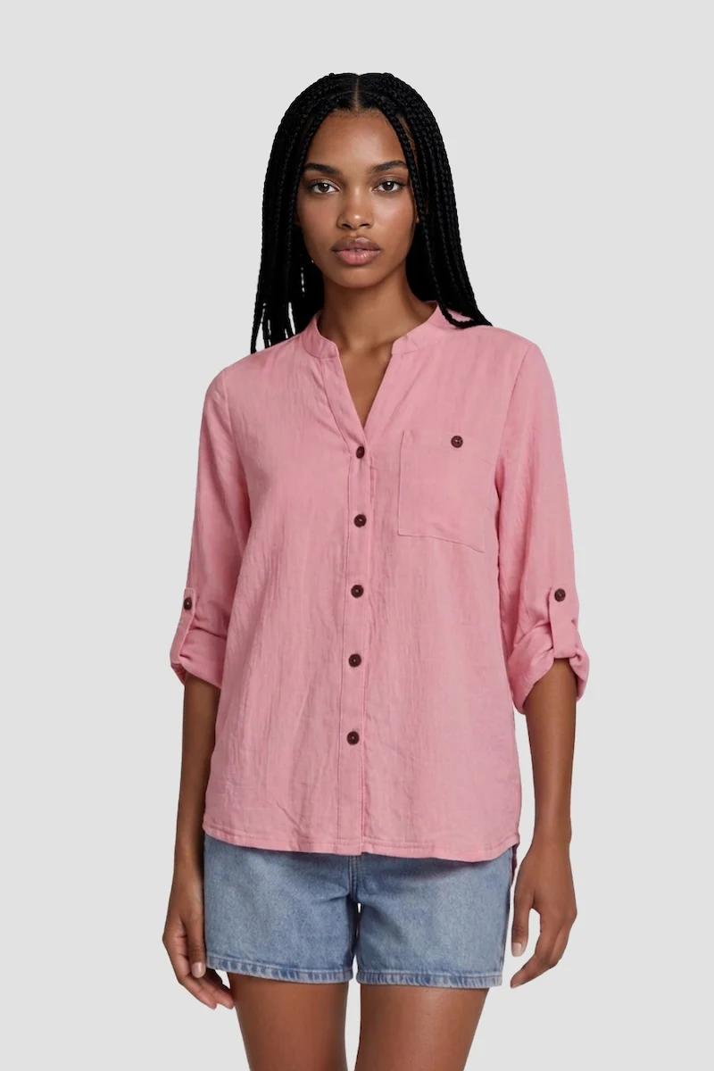 Long Sleeve Button Down Shirt - Pink