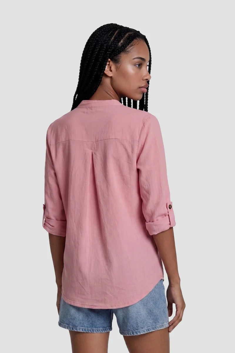 Long Sleeve Button Down Shirt - Pink - Image 2