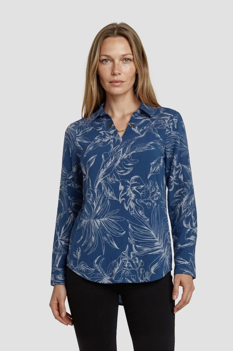Long Sleeve Chain Neck Top - Navy