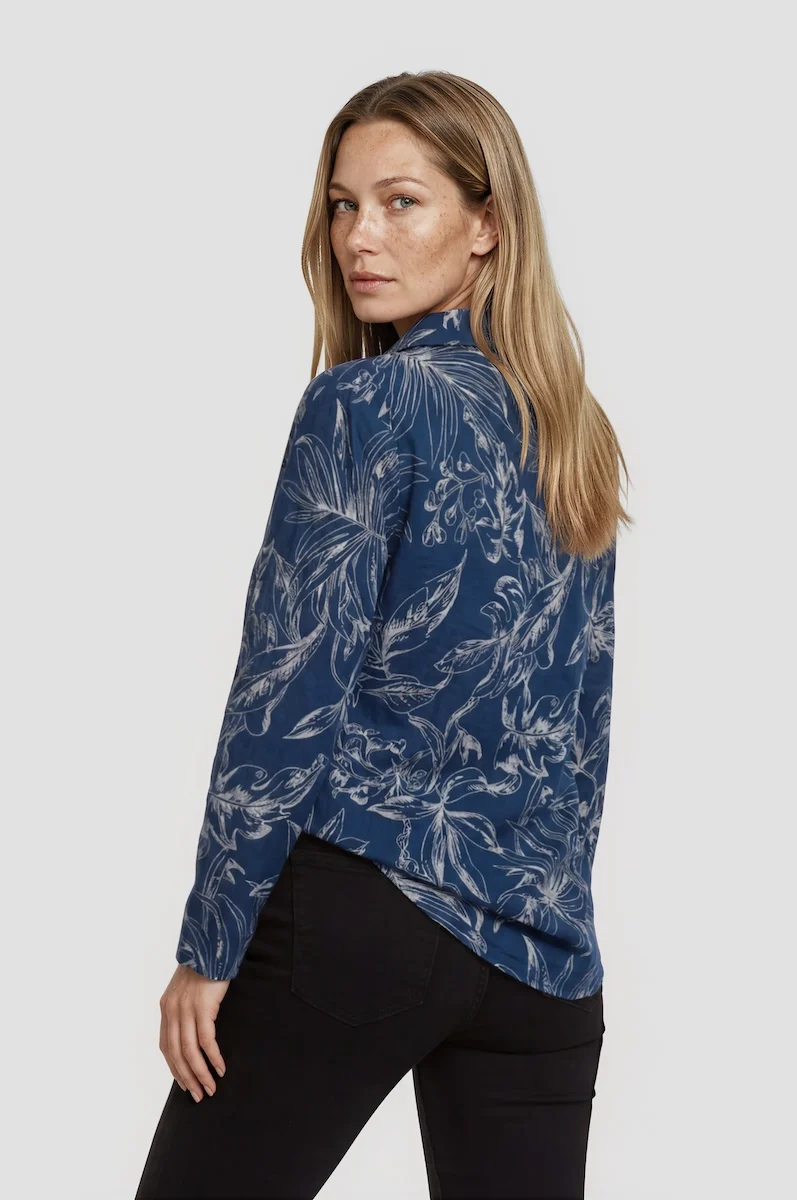 Long Sleeve Chain Neck Top - Navy - Image 2
