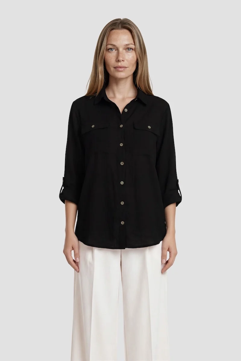 Long Sleeve Button Down Shirt - Black