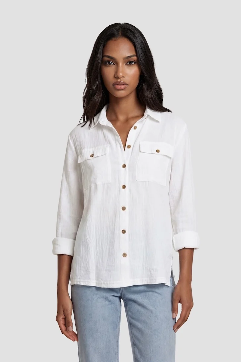 Long Sleeve Button Down Shirt - White