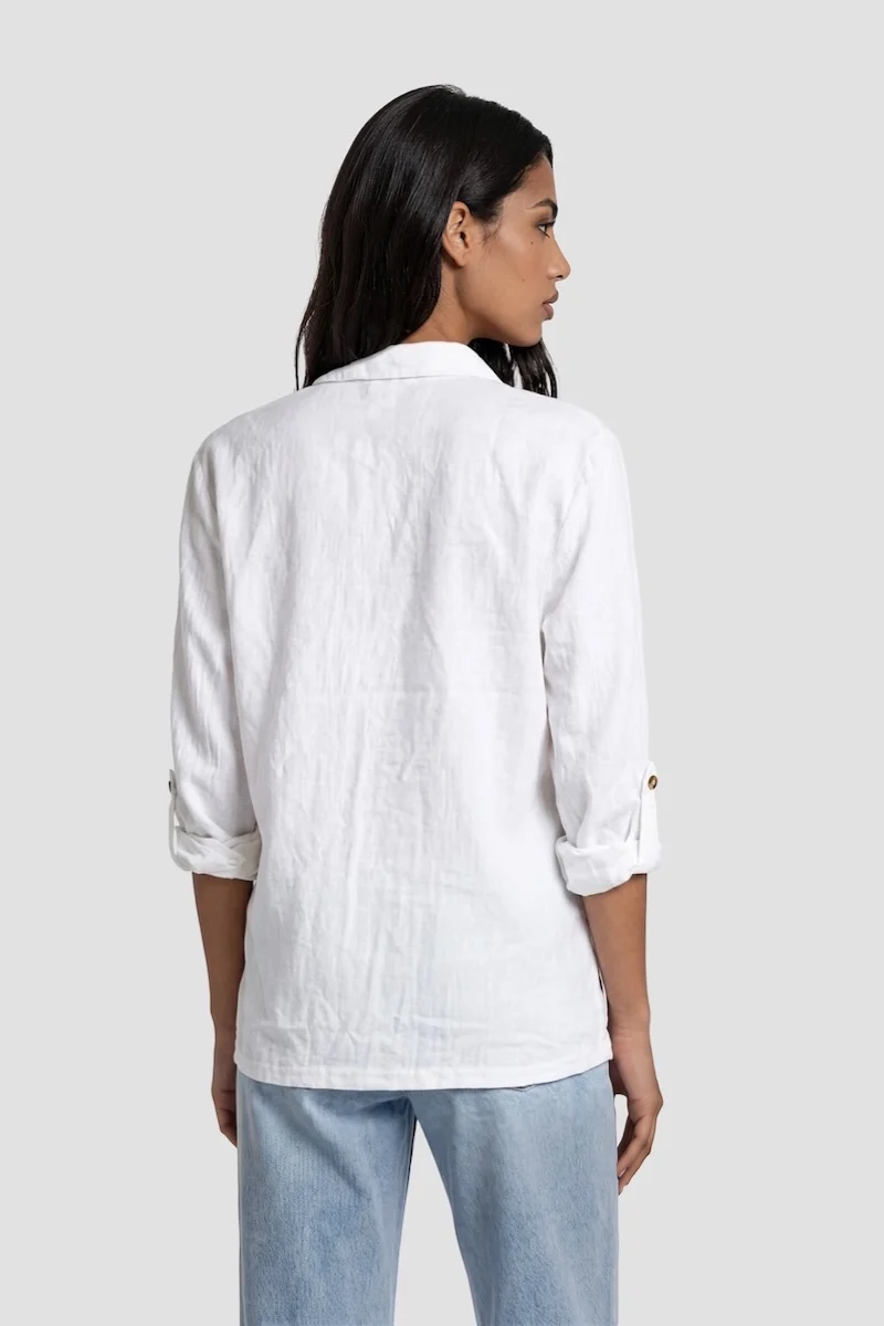 Long Sleeve Button Down Shirt - White - Image 2