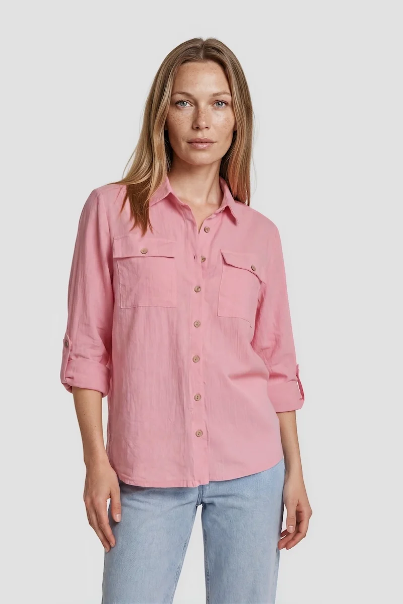 Long Sleeve Button Down Shirt - Pink