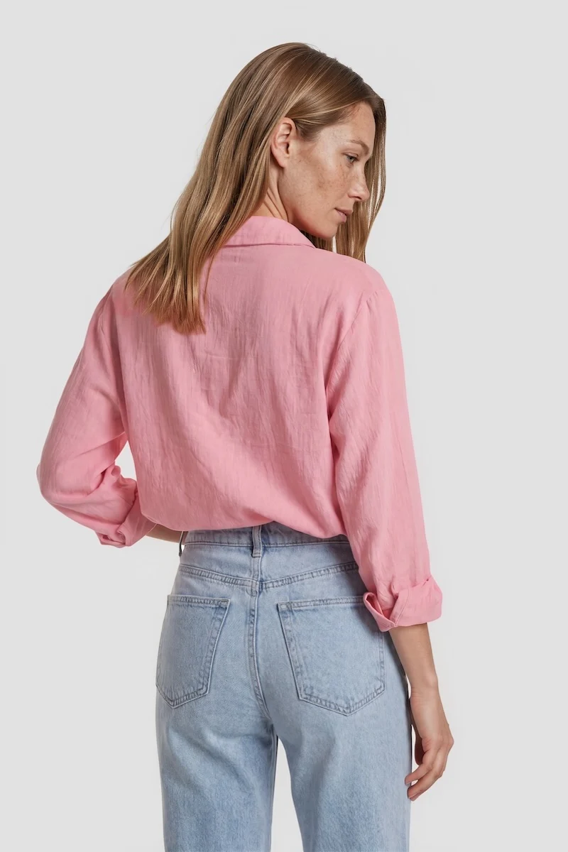 Long Sleeve Button Down Shirt - Pink - Image 2