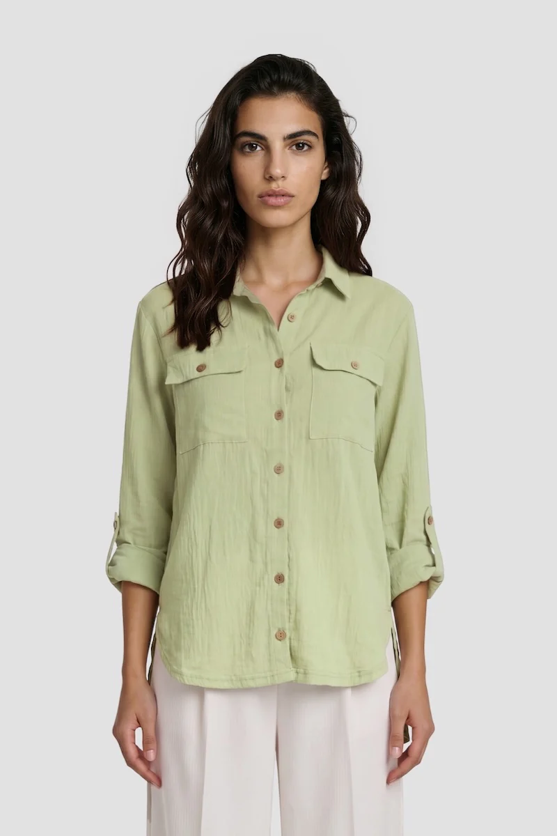 Long Sleeve Button Down Shirt - Green