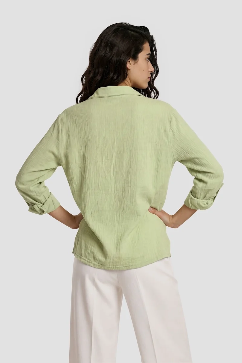 Long Sleeve Button Down Shirt - Green - Image 2