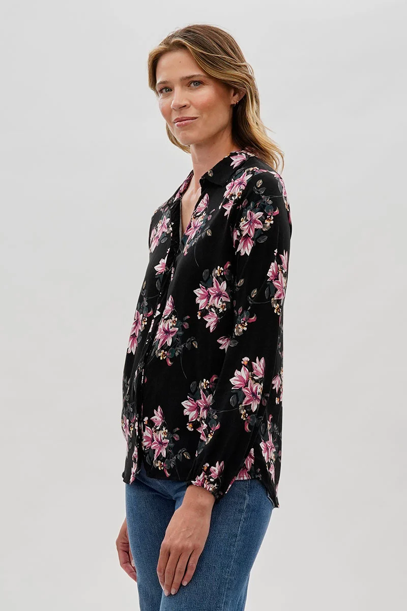 Floral Button Down Blouse - Black - Image 2