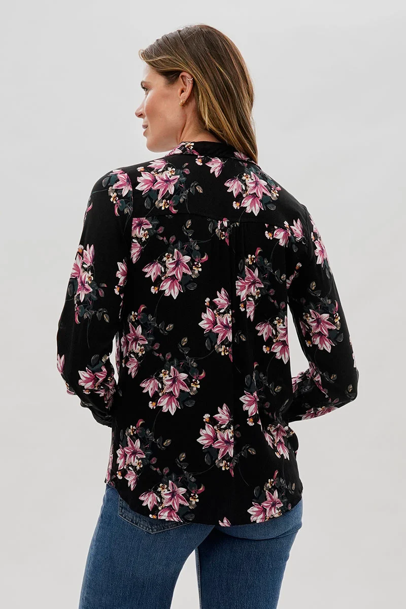 Floral Button Down Blouse - Black - Image 3