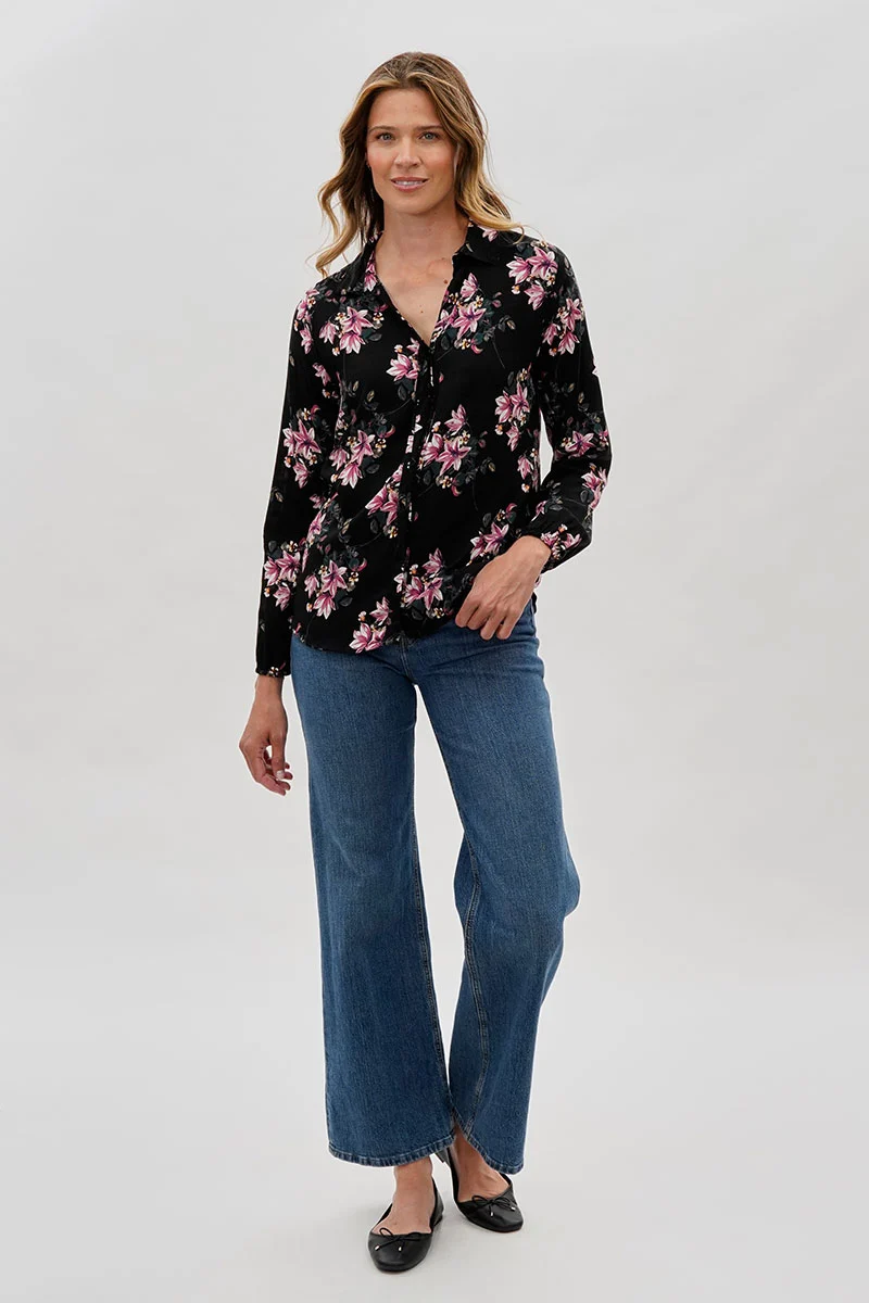 Floral Button Down Blouse - Black - Image 5