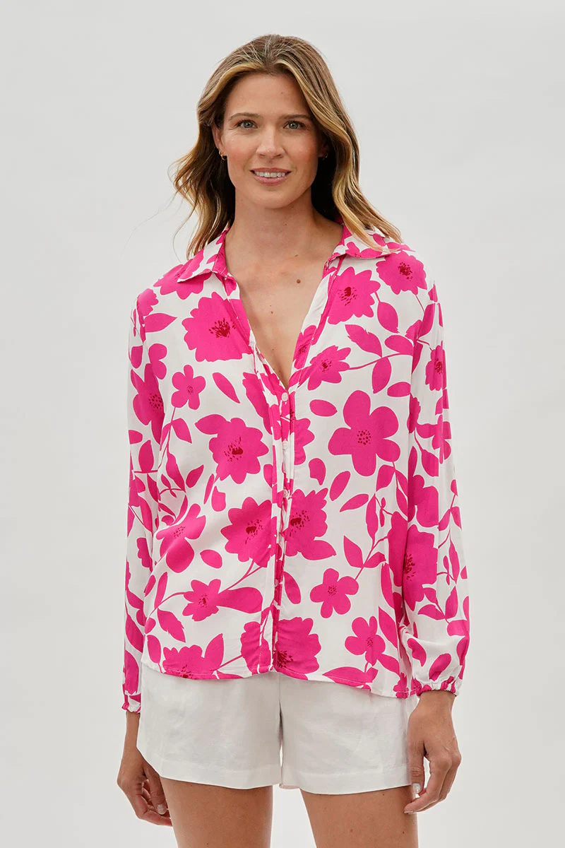 Floral Button Down Blouse - White
