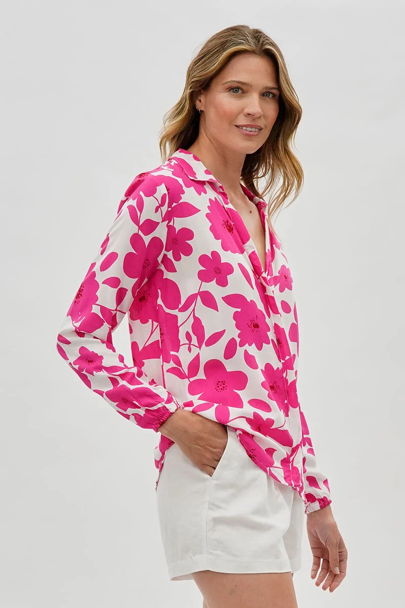 Floral Button Down Blouse - White - Image 2