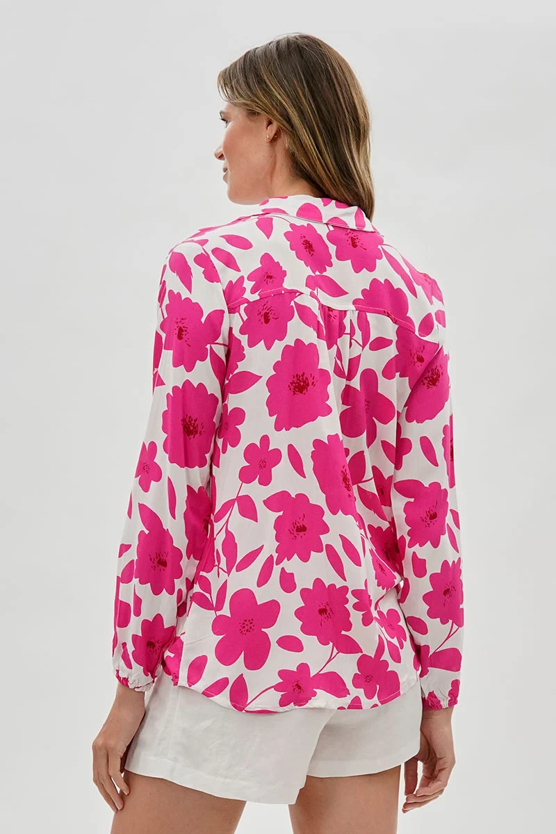 Floral Button Down Blouse - White - Image 3