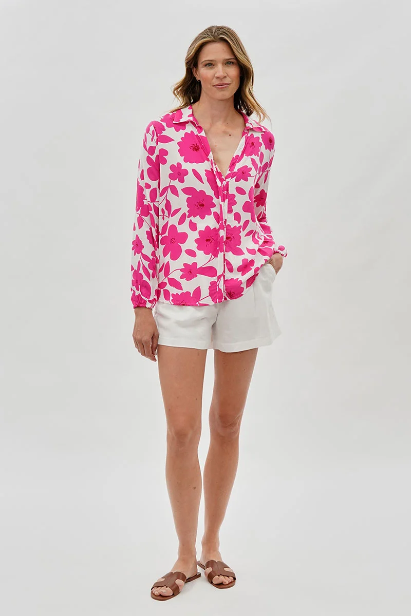 Floral Button Down Blouse - White - Image 5