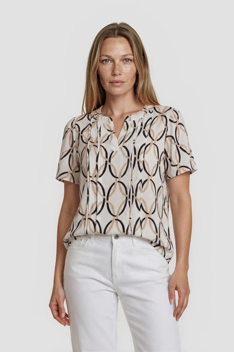 Pleated V-Neck Top - Cream