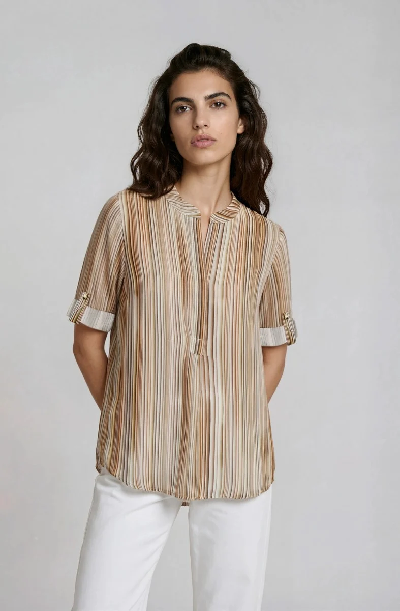Printed Roll Up Sleeve Blouse - Multi